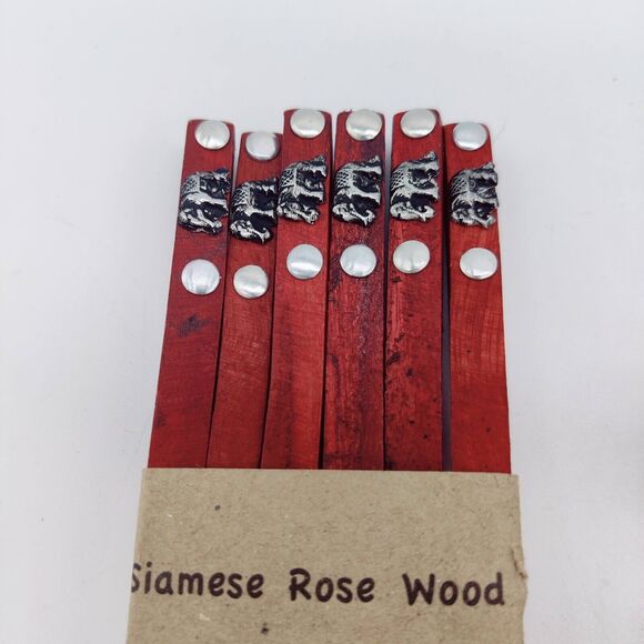 Hand Crafted Thailand Rose Wood Boxed Elephant Chopsticks Set Service For 6 - Picture 2 of 13